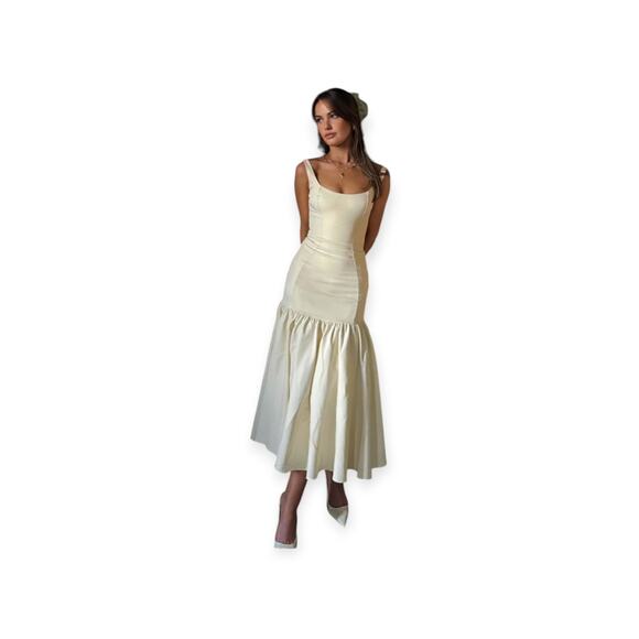 Commense Cream Drop Waist Maxi Dress Low Cut Sleeveless Size S NWT - Picture 5 of 5